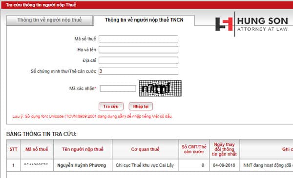 kết quả tra cứu mã số thuế cá nhân đơn giản trên website thuế Việt Nam