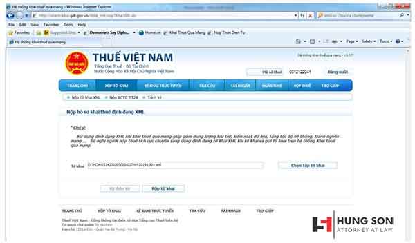 click chọn nộp tờ khai